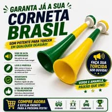Corneta Brasil Verde e Amarela 40cm Fácil de Montar Para Torcida Festa Jogo Seleção