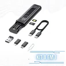 Kit 8 em 1 com cabo usb tipo c - adaptadores micro usb, iphone, usb a, slot de cartão de memoria e chip kit viagem