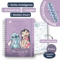 Kit Caderno Colegial Tipo Inteligente + Estojo - Mickey, Minnie, Stitch - Folhas Reposicionáveis DAC