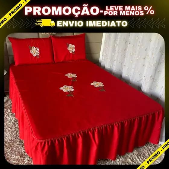Colcha casal box bordada com 2 portas travesseiros