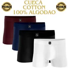 Kit 4 Cuecas Boxer Boxer Lisa de Algodao Premium
