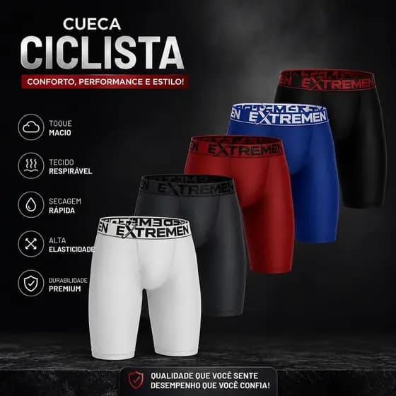 Kit 2 Cueca Box Ciclista Boxer Perna Longa Lisa Microfibra