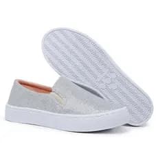 Tenis Feminino Casual Slip On Glitter sem cadarço calce fácil Blogueira