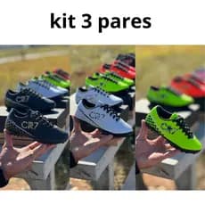 Chuteira Society menino 3 pares Society criança grama sintética cr7 confortável promoção original