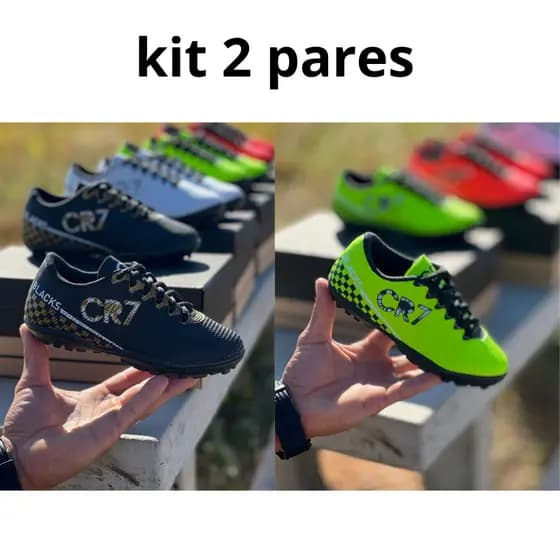 Chuteira infantil kit 2 pares menino cr7 campo Society original quadra sintética confortável envio