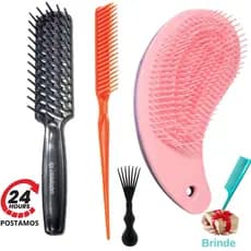 Escova Raquete Vazada, Secar Pente 3 Fileiras Fitagem, Escova Mágica Desembaraçar, Kit Completo