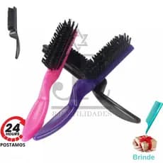Escova Pente 5 Fileiras Cabelo Barba Finalização Cerdas Firmes PBT Cabo Ergonômico Resistente