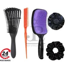 Kit Escova Cabelo Raquete + Escova Polvo + Pente 3 Fileiras + Touca Cetim + Xuxa Fru Fru Cetim