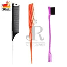 Kit 3 Pentes Cabelo Pente 3 Fileiras Fitagem + Pente Cabo Metálico + Pente Baby Hair Sobrancelhas