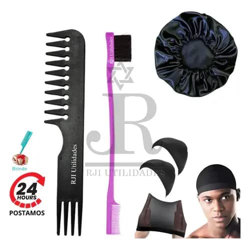 Kit 1Touca Cetim Anti Friz + 2 Toucas Nero Lace Peruca + 1 Baby Hair  2 em 1 + 1 Pente Dentes Largos