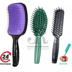 Kit Escova Cabelo Raquete Cerda Flexível Finalizar + 2 Raquetes Vazada Cerdas Firmes Desembaraçar