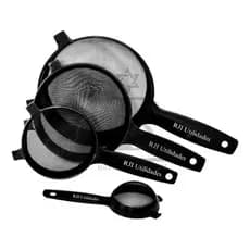 Kit 4 Peneiras Cozinha Coador Pequena Média Grande Preta