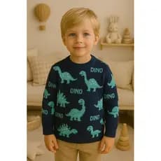 suéter infantil menino Dino dinossauros, blusa de frio pra menino, tricô infantil menino, tricô menino, modinha infantil