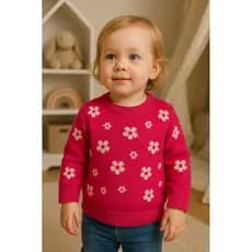 blusa de menina, blusa de tricô infantil, blusa flores menina, moda infantil
