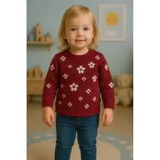 suéter em tricô infantil menina, suéter flores tricô para meninas, tricô de qualidade