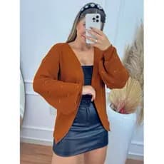 casaco feminino de tricô pipoca cardigan