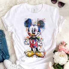 T-shirt Manga Curta  Gola Redonda  Premium Baby Look  Estilosa  Algodão 30.1 Variadas  Sublimada  Linda  Camisa Mickey