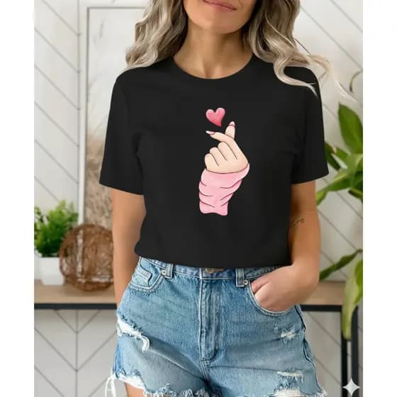 Camisetinhas  Estilosa  Ocasional Blusa   streetwear  Feminina  Em Alta Manga Curta coração basica confortável  look