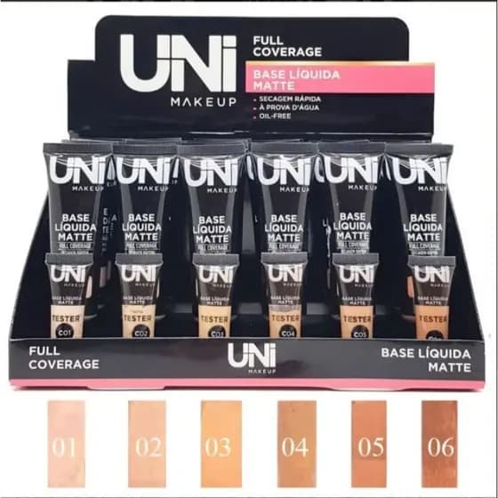 Base Líquida Matte Uni Makeup Full Coverage A prova d'água Alta Cobertura Longa Duração