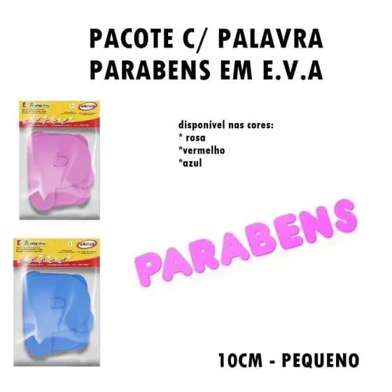 PARABENS EM EVA COLOR PARA DECORAÇÃO DE ANIVERSARIO PEQUENO 10CM