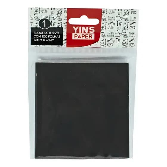 Bloco de Notas Adesivo Preto 100 Folhas 76x76mm Yins Paper
