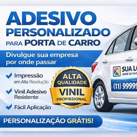 Kit 2 Adesivos Porta de Carro Personalizado 60x30cm Propaganda Veicular Vinil Alta Qualidade Logo Empresa Divulgação
