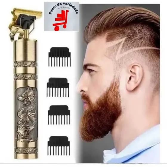 Maquininha De Cortar Cabelo E Barba De Ferro Com 4 Pentes Dourado-escuroMaquininha De Cortar Cabelo E Barba De Ferro Com