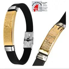Pulseira pai nosso ouro banhada dourada silicone masculina original casual religioso social