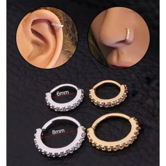Piercing Argola Prata Cravejado Nariz Hélix