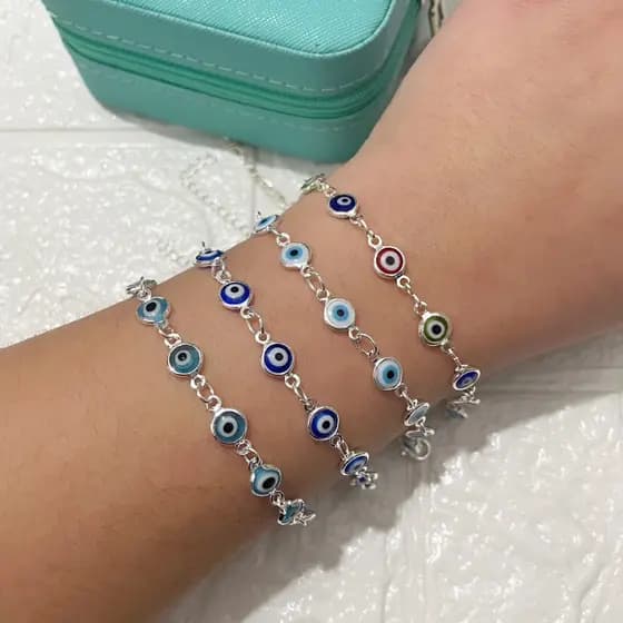 Pulseira Olho Grego Folheada à Prata