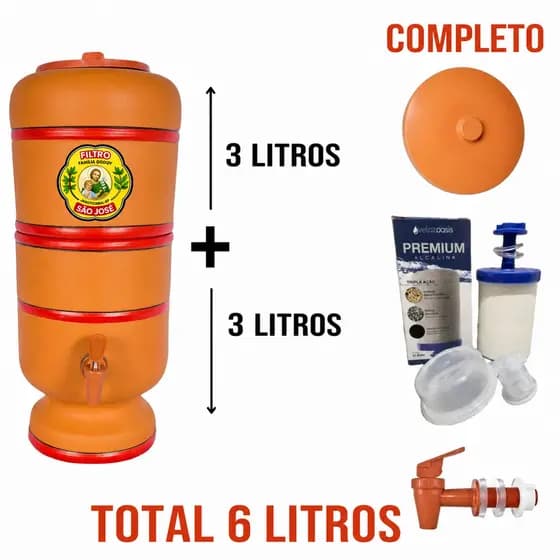 Bebedouro de Água Filtro de Barro Tradicional 6L Completo com Vela, Boia e Torneira - Envio Imediato!