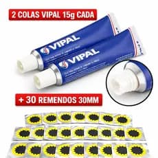 30 Remendos R00 + Cola Vipal Original | Reparo Câmara de Ar Bicicleta
