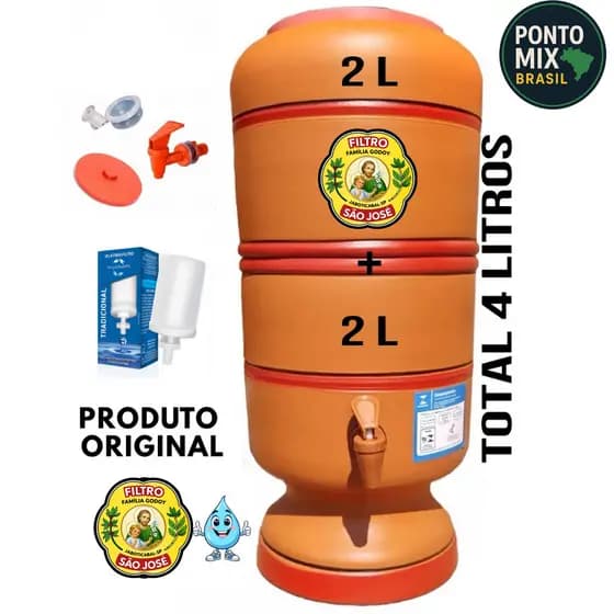 Filtro de Barro São José 2+2 Litros Total 4L com Vela, Boia e Torneira - Direto da Fabrica