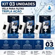 3 Velas Tripla Ação Alcalina, Carvão Ativado e Prata Coloidal Compatível em Todos Filtros De Barro