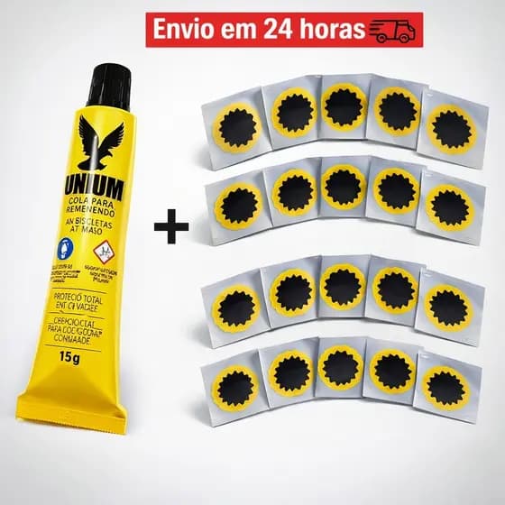 Kit de Remendo para Bicicleta e Pneu de Moto – 20 Unidades de 30mm + Cola Unium Bike