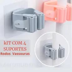 Kit com 4 Suporte de Parede Organizador com Clipe para Vassouras e Rodos