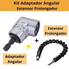 Kit Adaptador Angular 105º + Cabo Extensor Flexível 25 cm ferramenta Angular para Parafusadeira