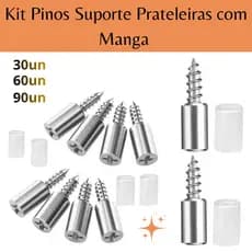 Kit 30 60 90  Pinos Suporte para Prateleira com Manga Antiderrapante  Suporte prateleira Atarraxante