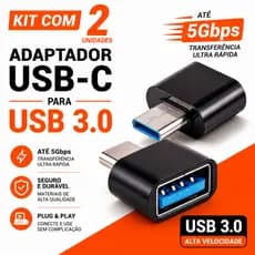 Kit 2 Adaptador USB-C para USB 3.0 OTG 5Gbps Pendrive Mouse Teclado HD Notebook MacBook Android iPhone 15