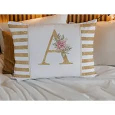 Fronha Capa de Travesseiro  Alfabeto Listrada Dourada Glitter Floral 70x50 em Micropercal