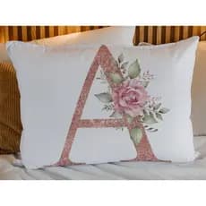 Fronha Personalizada Capa de Travesseiro Alfabeto de A a Z Rose Glliter 70x50 em Micropercal