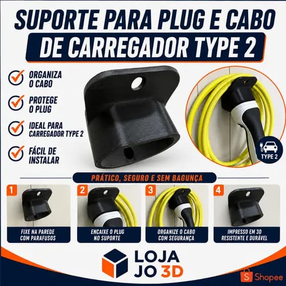 Suporte para Plug e Cabo de Carregador de Veiculo type 2 carredor veiculo eletrico