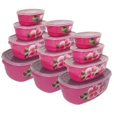 Kit 12 Potes Decorados em Plástico para Frutas Saladas e Mantimentos