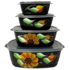 Kit 4 Potes Plásticos Decorados à Mão Ideal para Cozinha e Organização