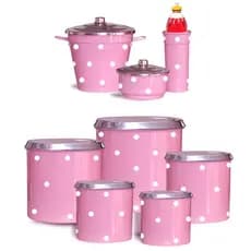Kit Pia e Jogo de Latas 8 Peças Alumínio Colorido Poá para Organização de Cozinha