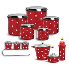 Kit 12 Peças Alumínio Colorido Decorado à Mão com Latas Kit Pia e Porta Temperos com Suporte Cromado