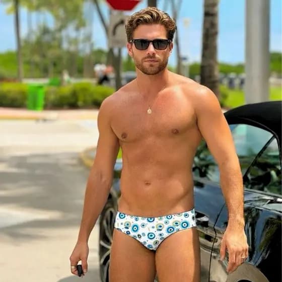 SUNGA SLIP BRANCA OLHO GREGO ESTAMPA SLIM CAVADA VERÃO 2025 Masculina slim  Moda Praia masculina lisa slip forro fre