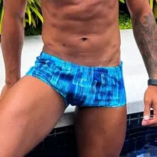 SUNGA CLÁSSICA AZUL AQUARELA - TRADICIONAL VERÃO 2021 Masculina Moda Praia Short de banho forro frente e costa