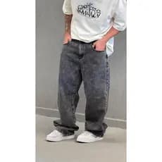 Calça Jeans Baggy Balão Oversized Grafite Estonada Masculina Feminina Skate
