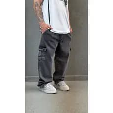 calça cargo masculina feminina baggy larga skate oversized jeans grafite estonado